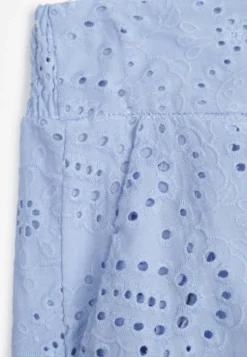 Niebieskie Ażurowe Spodnie z Bawełny High Waist o Szerokim Kroju Evinassa