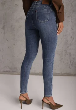 Niebieskie Bawełniane Elastyczne Jeansy o Kroju Skinny z Efektem Przejaśnień Ganra