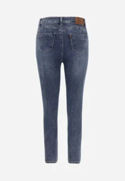 Niebieskie Bawełniane Elastyczne Jeansy o Kroju Skinny z Efektem Przejaśnień Ganra