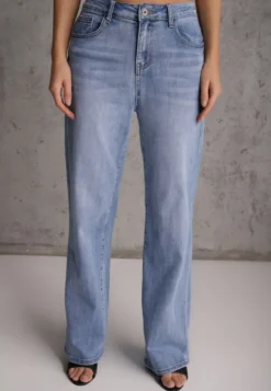 Niebieskie Bawełniane Jeansy High Waist z Szerokimi Nogawkami Zaeherris