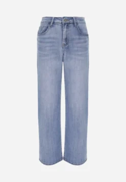 Niebieskie Bawełniane Jeansy High Waist z Szerokimi Nogawkami Zaeherris