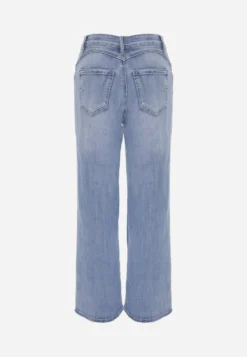 Niebieskie Bawełniane Jeansy High Waist z Szerokimi Nogawkami Zaeherris