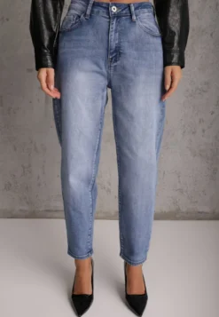 Niebieskie Bawełniane Jeansy Mom Fit High Waist w Klasycznym Stylu Vilinira