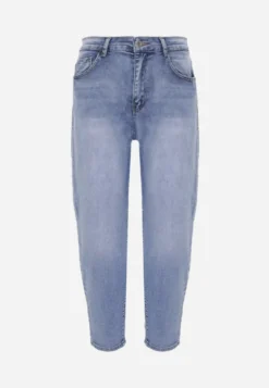 Niebieskie Bawełniane Jeansy Mom Fit High Waist w Klasycznym Stylu Vilinira