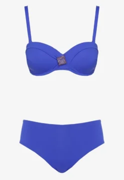 Niebieskie Bikini Biustonosz Ozdobiony Geometryczną Aplikacją i Majtki Figi Kinrina