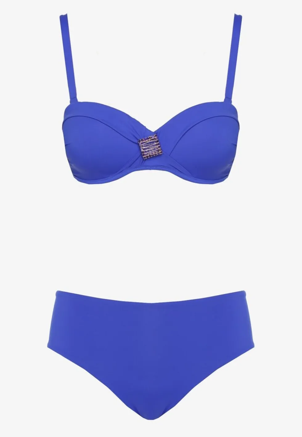 Niebieskie Bikini Biustonosz Ozdobiony Geometryczną Aplikacją i Majtki Figi Kinrina