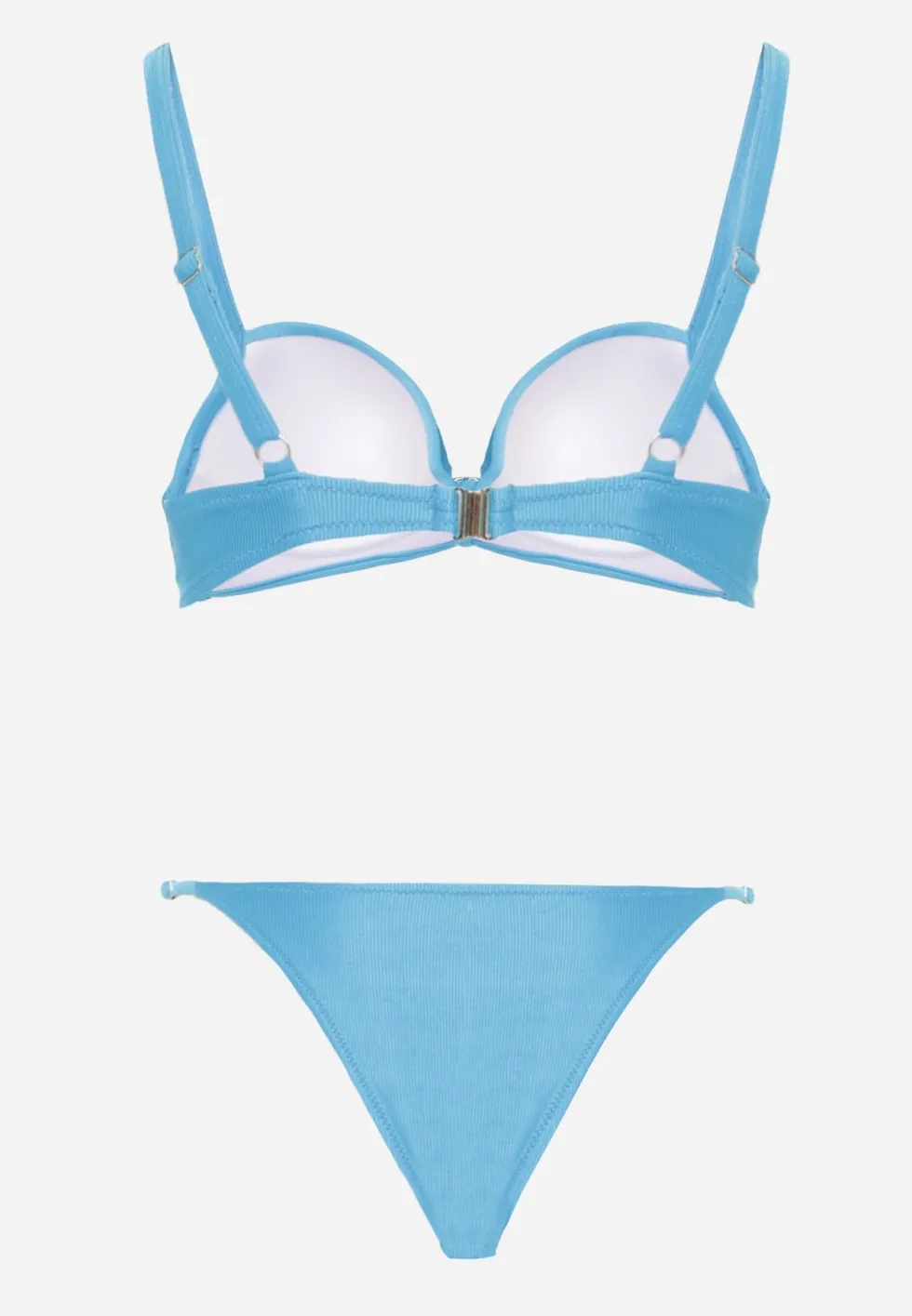 Niebieskie Bikini Dwuczęściowe z Biustonoszem Push-Up i Metalowymi Zapięciami Coraeva