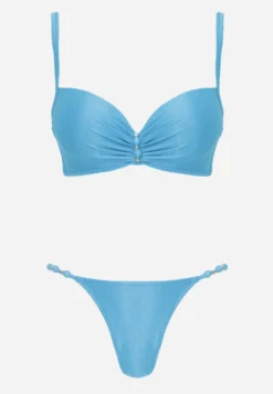 Niebieskie Bikini Dwuczęściowe z Biustonoszem Push-Up i Metalowymi Zapięciami Coraeva