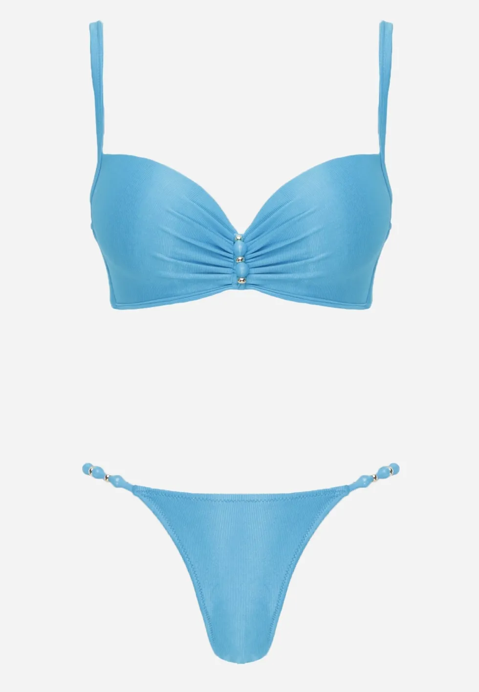Niebieskie Bikini Dwuczęściowe z Biustonoszem Push-Up i Metalowymi Zapięciami Coraeva