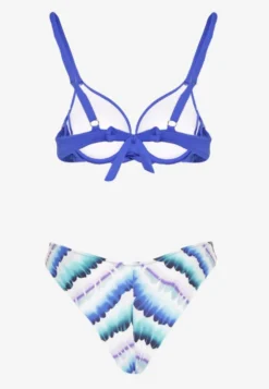 Niebieskie Bikini Majtki Figi Ozdobione Nadrukiem i Biustonosz Natinalia