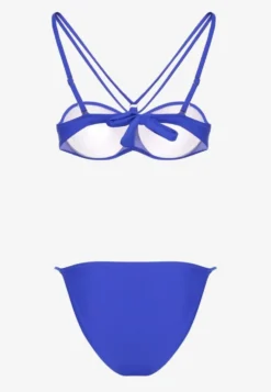 Niebieskie Bikini Majtki Typu Figi i Biustonosz z Ozdobnymi Paskami Fadelinna