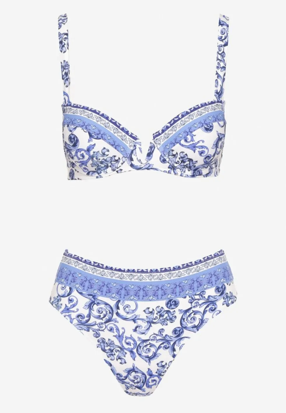 Niebieskie Bikini Zdobione Ornamentalnym Printem Biustonosz i Figi Mirulea