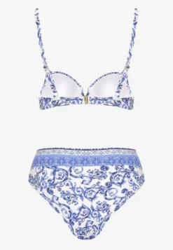 Niebieskie Bikini Zdobione Ornamentalnym Printem Biustonosz i Figi Mirulea