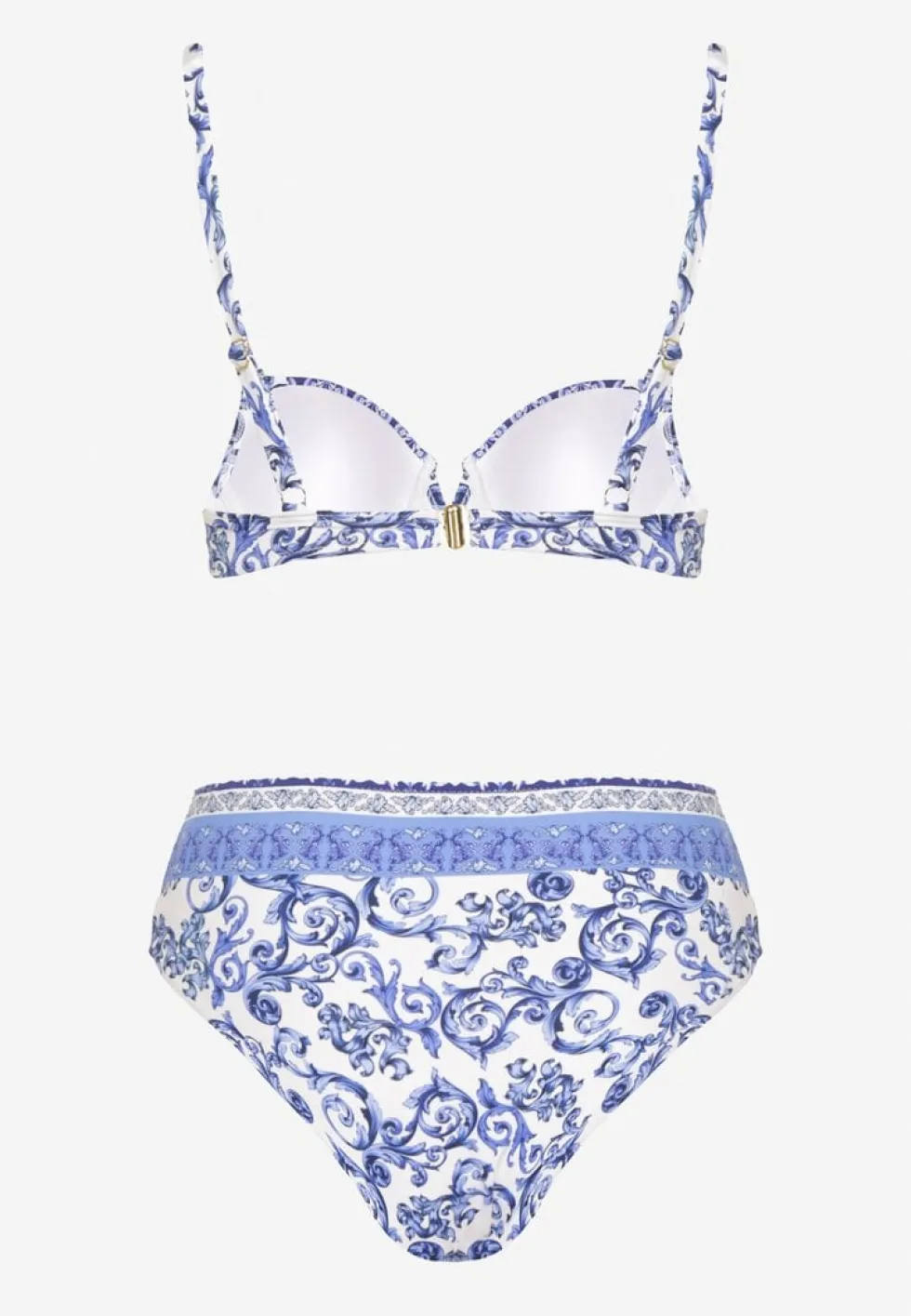 Niebieskie Bikini Zdobione Ornamentalnym Printem Biustonosz i Figi Mirulea