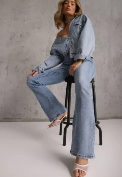 Niebieskie Casualowe Jeansy Flare Regular Waist z Bawełną Joshea