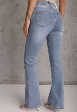 Niebieskie Casualowe Jeansy Flare Regular Waist z Bawełną Joshea