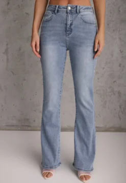 Niebieskie Casualowe Jeansy Flare Regular Waist z Bawełną Joshea