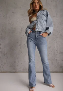 Niebieskie Casualowe Jeansy Flare Regular Waist z Bawełną Joshea