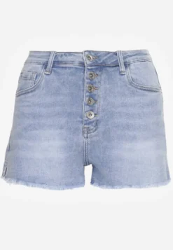 Niebieskie Casualowe Szorty Jeansowe High Waist Ozdobione Guzikami Leviana