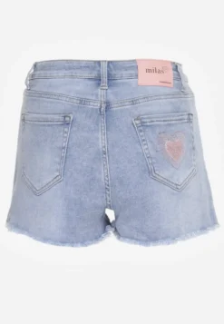 Niebieskie Casualowe Szorty Jeansowe High Waist Ozdobione Guzikami Leviana