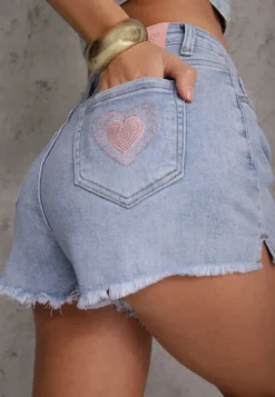 Niebieskie Casualowe Szorty Jeansowe High Waist Ozdobione Guzikami Leviana
