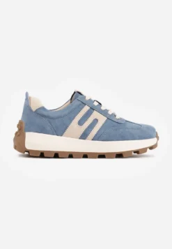 Niebieskie Chunky Sneakersy z Zamszu Naturalnego na Platformie z Bieżnikiem Ezze
