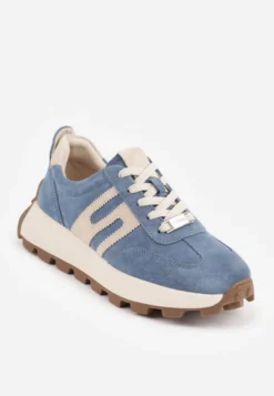 Niebieskie Chunky Sneakersy z Zamszu Naturalnego na Platformie z Bieżnikiem Ezze