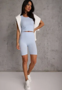 Niebieskie Elastyczne Szorty Biker High Waist Diovien