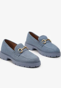 Niebieskie Eleganckie Mokasyny z Minimalistyczną Klamerką Lenar