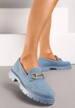 Niebieskie Eleganckie Mokasyny z Minimalistyczną Klamerką Lenar