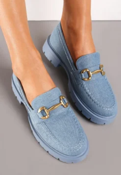Niebieskie Eleganckie Mokasyny z Minimalistyczną Klamerką Lenar