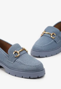 Niebieskie Eleganckie Mokasyny z Minimalistyczną Klamerką Lenar