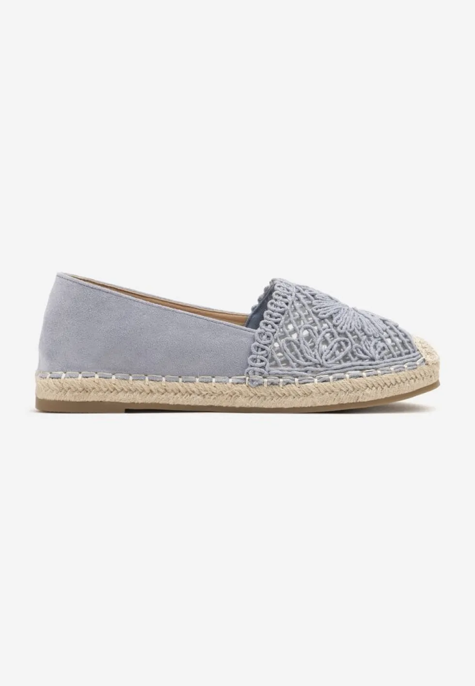 Niebieskie Espadryle z Ażurową Cholewką i Plecionką Sdivena