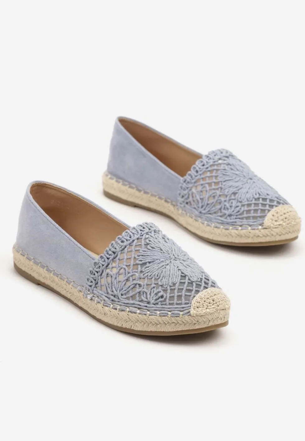 Niebieskie Espadryle z Ażurową Cholewką i Plecionką Sdivena