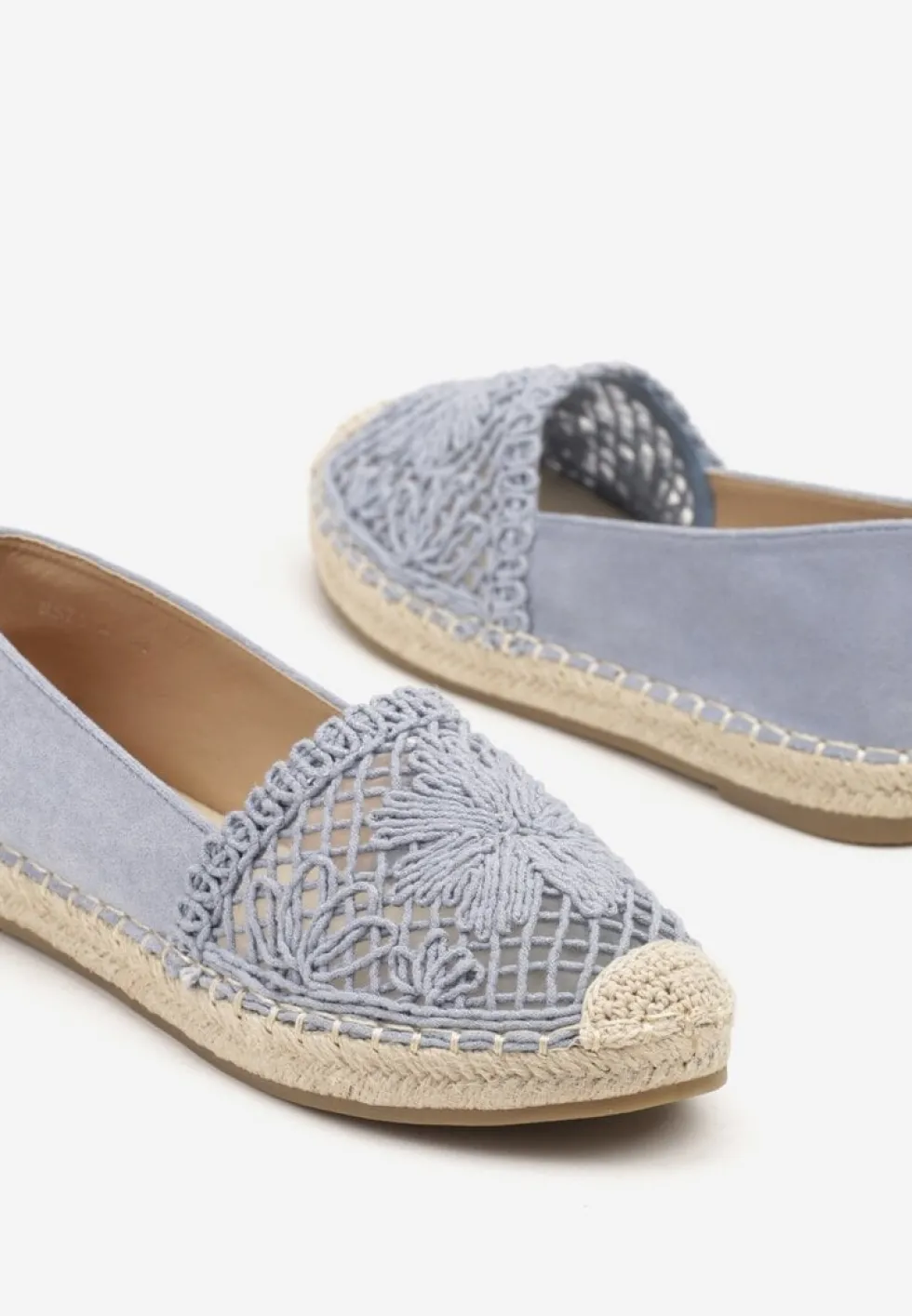 Niebieskie Espadryle z Ażurową Cholewką i Plecionką Sdivena
