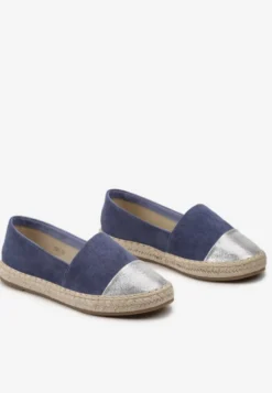 Niebieskie Espadryle z Ozdobnym Noskiem i Plecioną Podeszwą Eiris