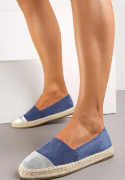 Niebieskie Espadryle z Ozdobnym Noskiem i Plecioną Podeszwą Eiris