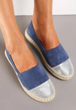 Niebieskie Espadryle z Ozdobnym Noskiem i Plecioną Podeszwą Eiris