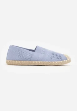 Niebieskie Espadryle z Plecioną Cholewką przed Kostkę Mokosa