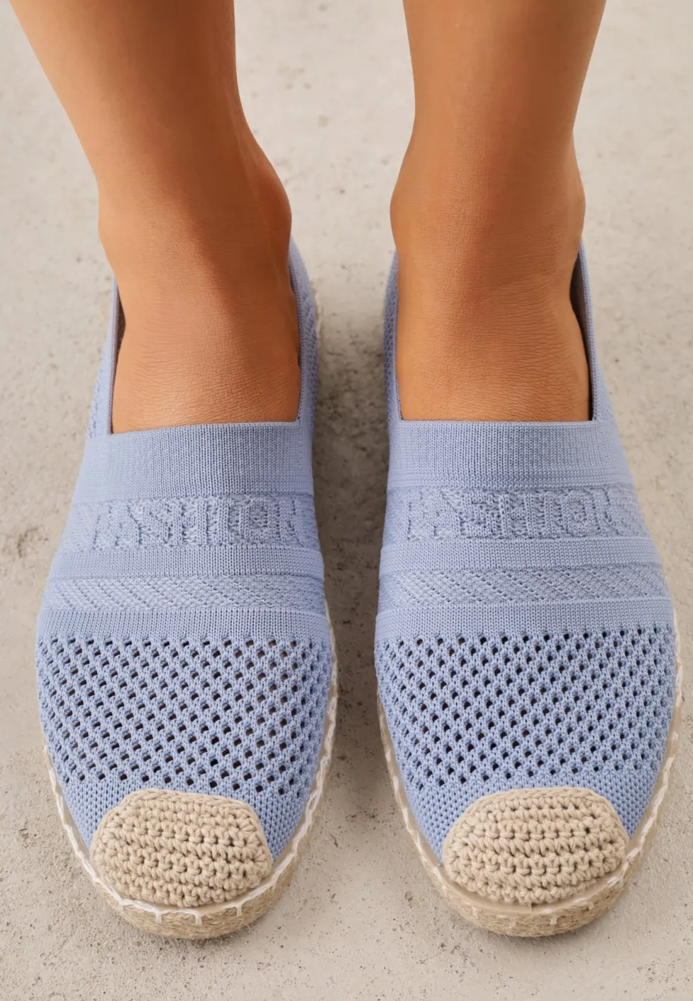 Niebieskie Espadryle z Plecioną Cholewką przed Kostkę Mokosa