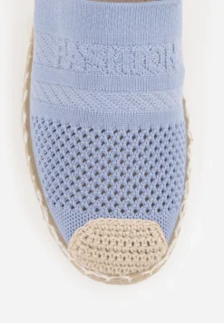 Niebieskie Espadryle z Plecioną Cholewką przed Kostkę Mokosa
