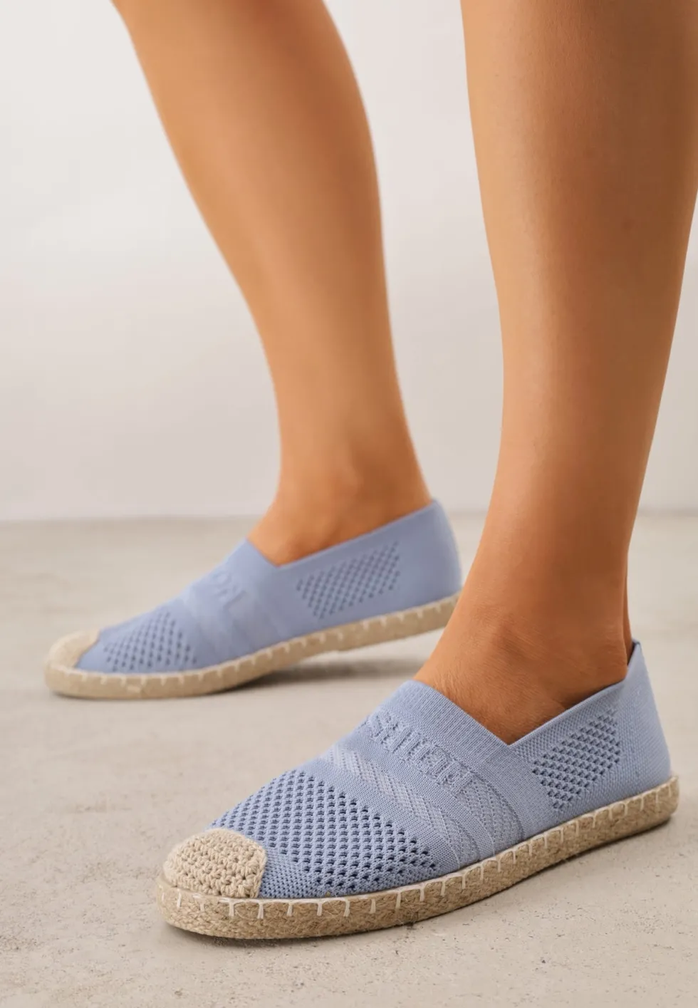 Niebieskie Espadryle z Plecioną Cholewką przed Kostkę Mokosa