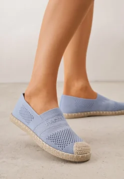 Niebieskie Espadryle z Plecioną Cholewką przed Kostkę Mokosa