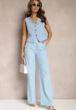 Niebieskie Garniturowe Spodnie High Waist z Kieszeniami Blathe