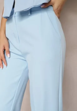Niebieskie Garniturowe Spodnie High Waist z Kieszeniami Blathe
