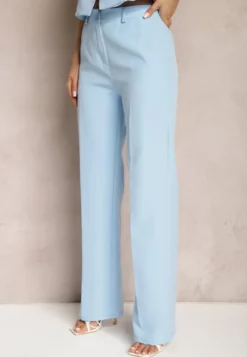 Niebieskie Garniturowe Spodnie High Waist z Kieszeniami Blathe