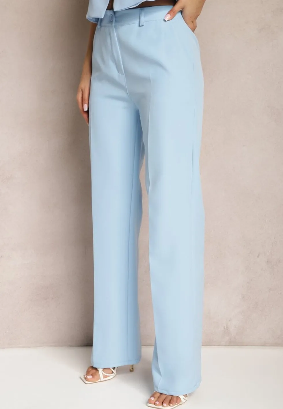 Niebieskie Garniturowe Spodnie High Waist z Kieszeniami Blathe