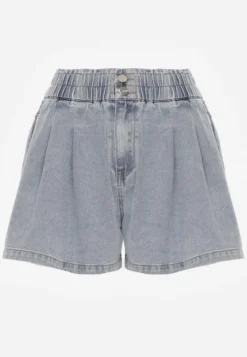 Niebieskie Jeansowe Szorty Casual z Bawełny Luźne z Gumką w Pasie Illiara