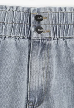 Niebieskie Jeansowe Szorty Casual z Bawełny Luźne z Gumką w Pasie Illiara