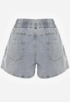 Niebieskie Jeansowe Szorty Casual z Bawełny Luźne z Gumką w Pasie Illiara